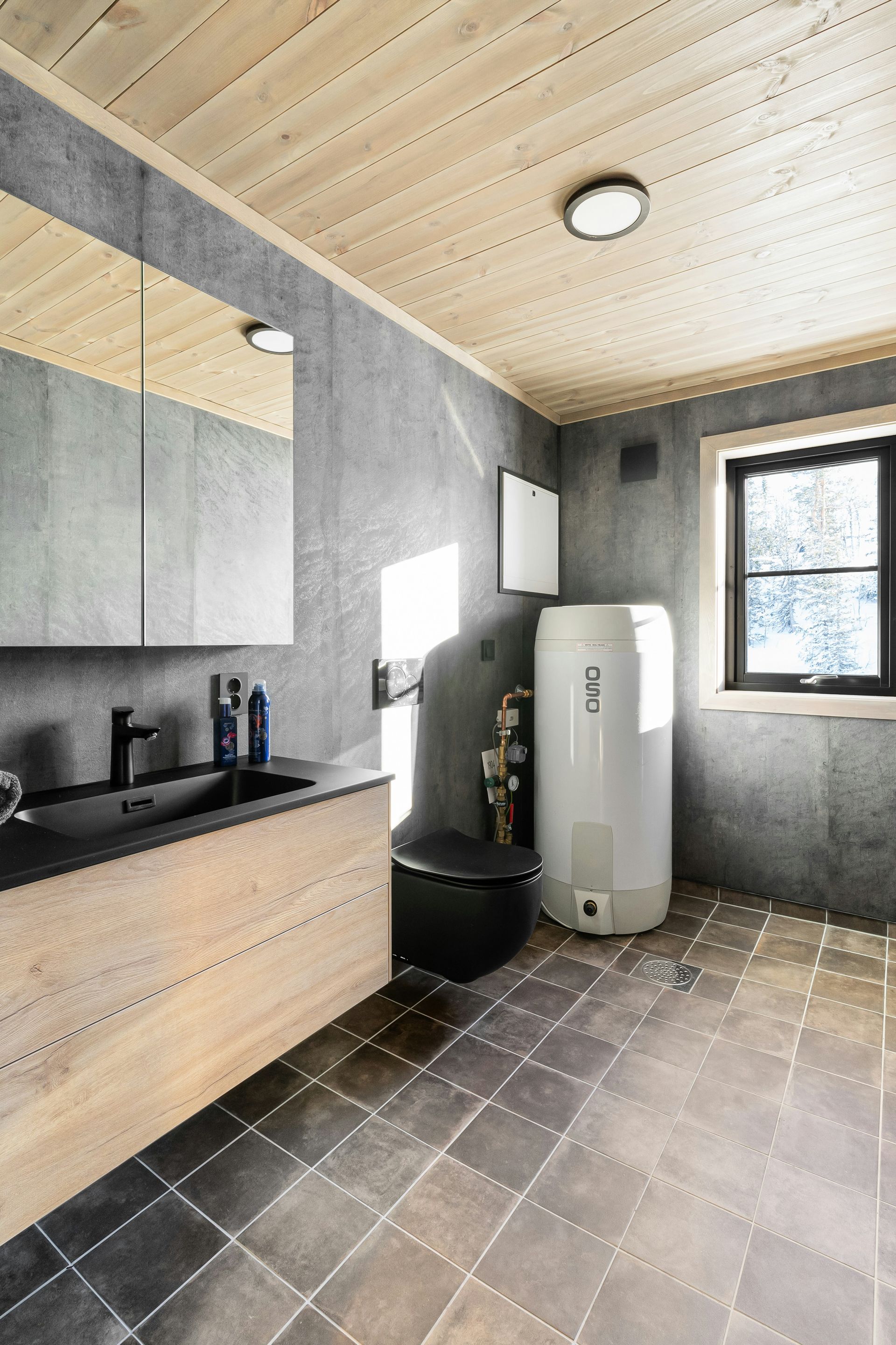 A bathroom with a sink, mirror, and a toilet
